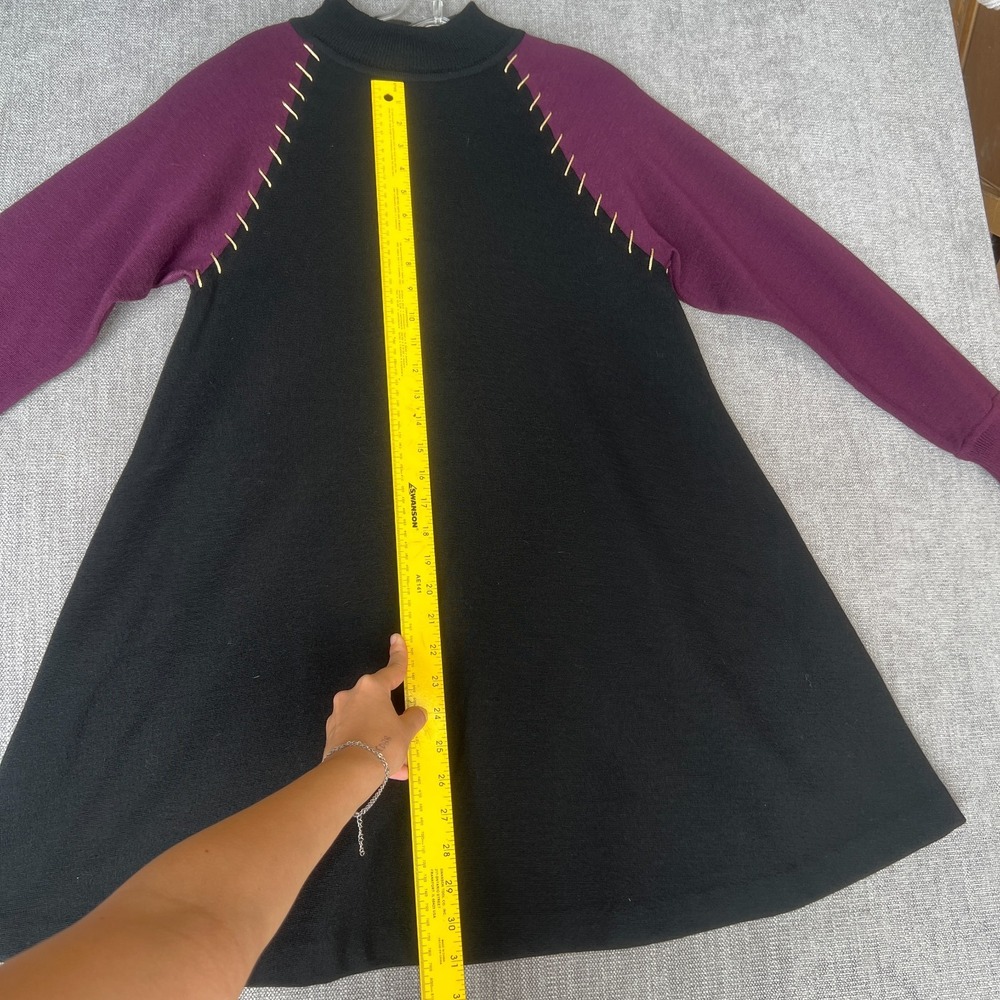 Vintage Bill Blass Sweater Dress Womens 10 P Black Purple Wool Knit Button Front - Picture 3 of 10